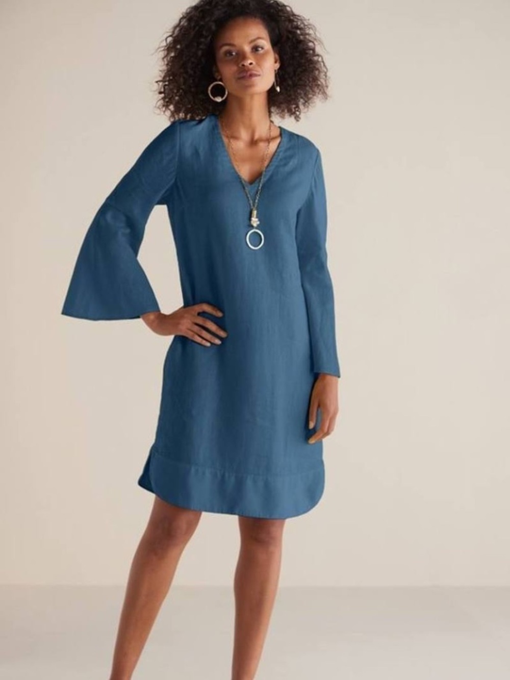 Soft Surroundings 100% Linen Dress Starry Night Blue, Long Sleeves, Never Worn